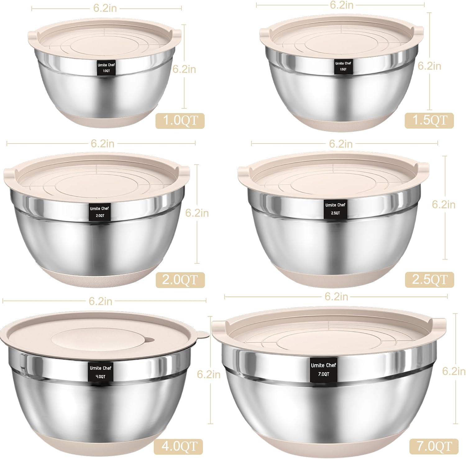 26 Piece Stainless Steel Mixing Bowl Set with Airtight Lids and Grater