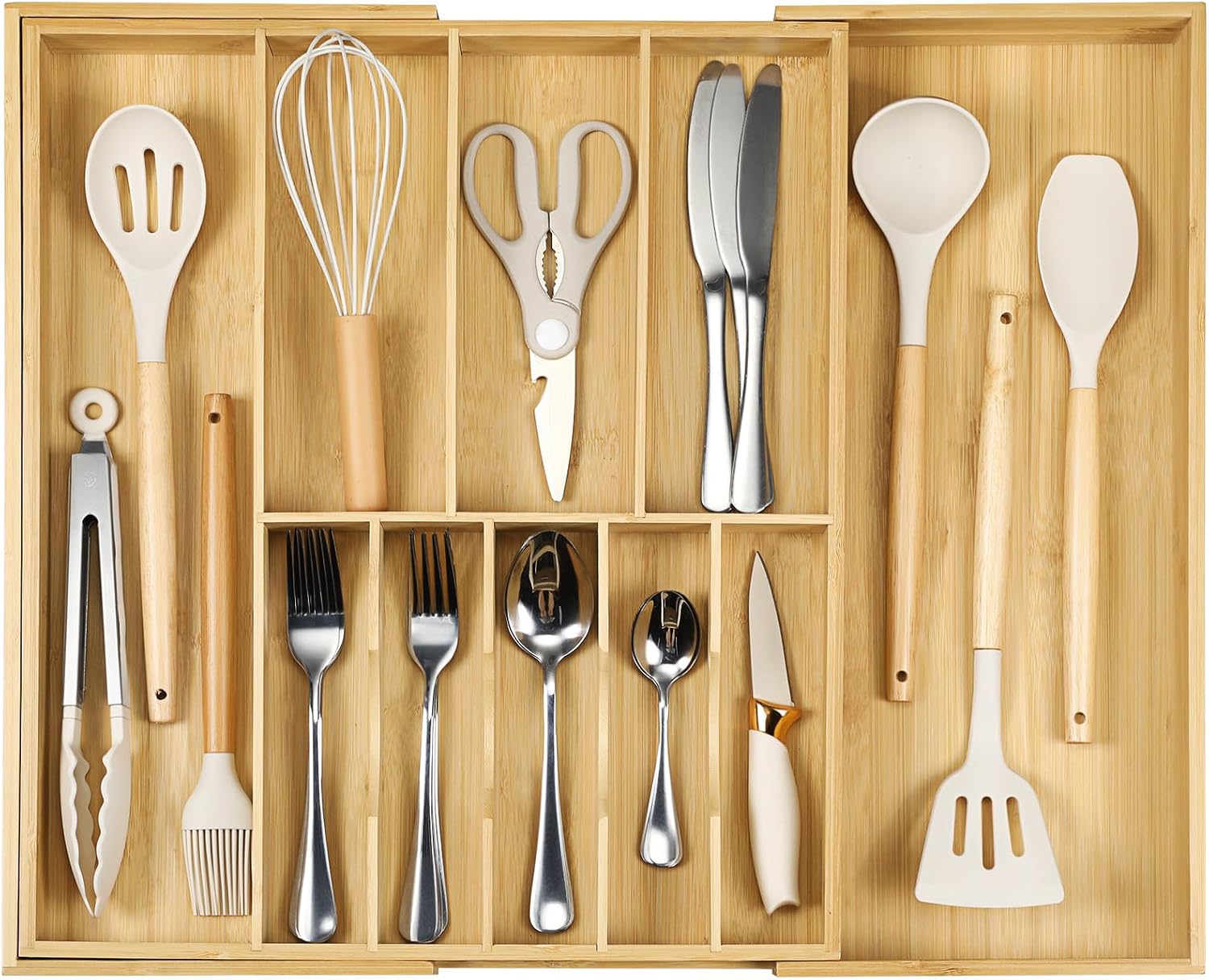 Natural Wood Expandable Cutlery Tray