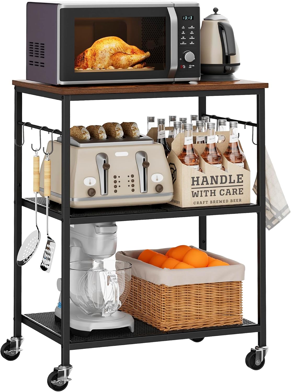 Rustic Black 3-tier Kitchen Cart