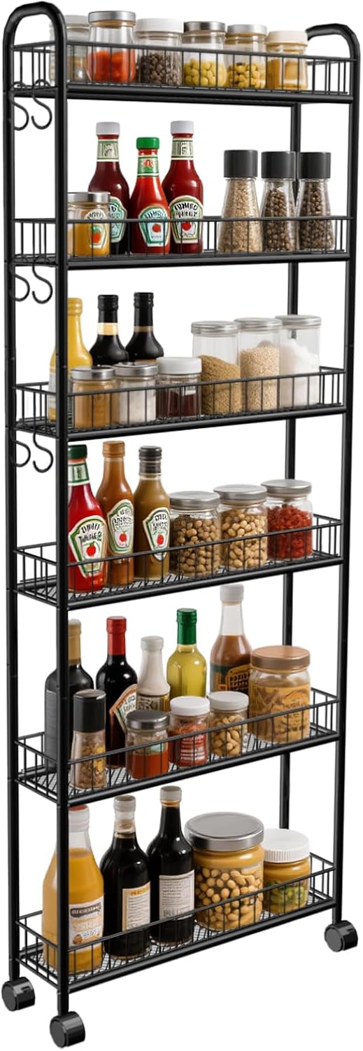 Black Slim 5-tier Rolling Cart