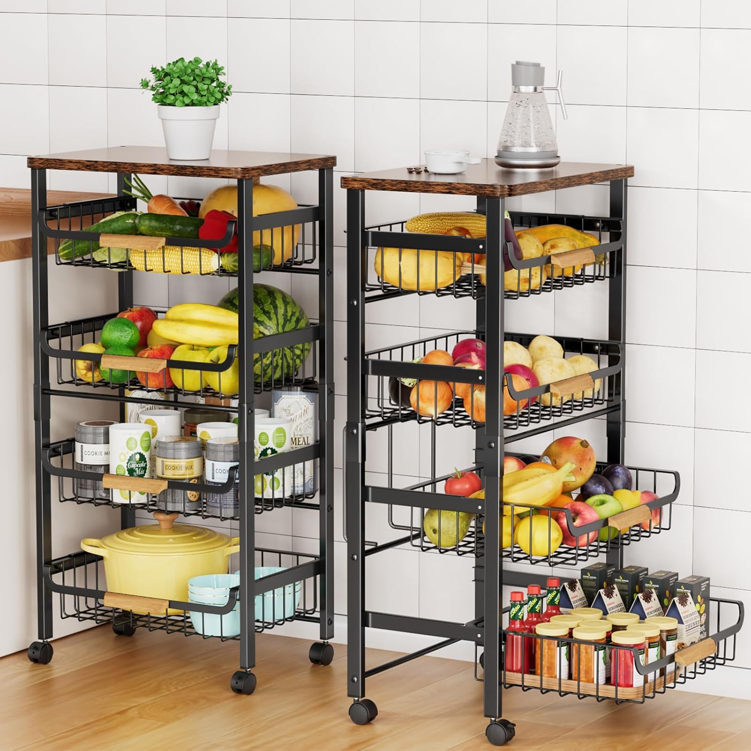 Black 4-tier Rolling Storage Cart