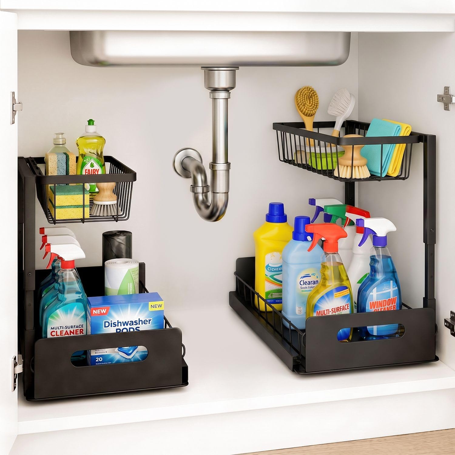 Black Steel 2-tier Sliding Organizer